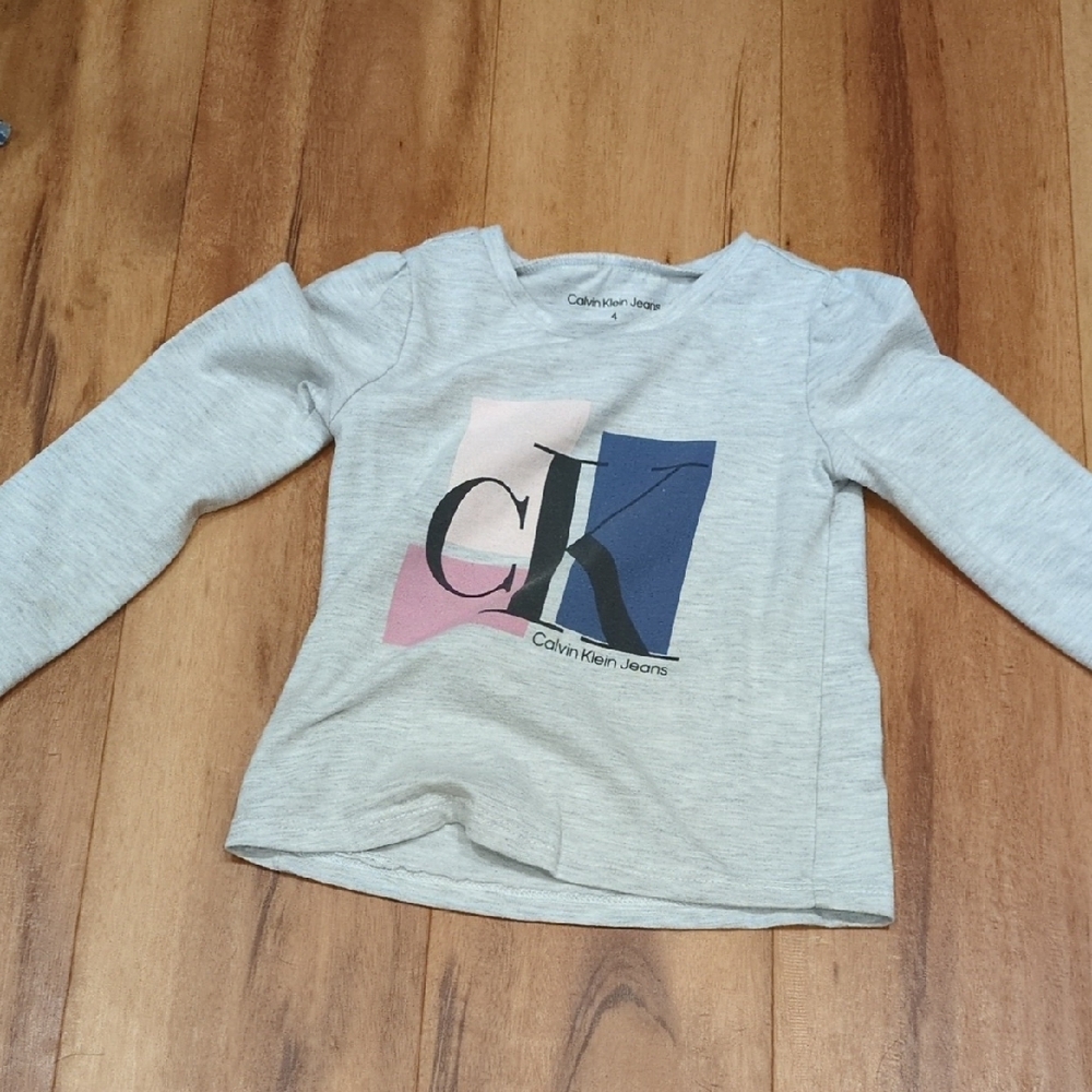 Calvin Klein Jeans Girls Size 4 Gray Long Sleeve Shirt Tee